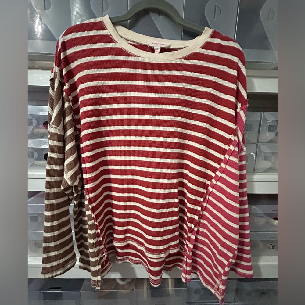 Peach Love Pink, Red, Brown and White Striped Sweater